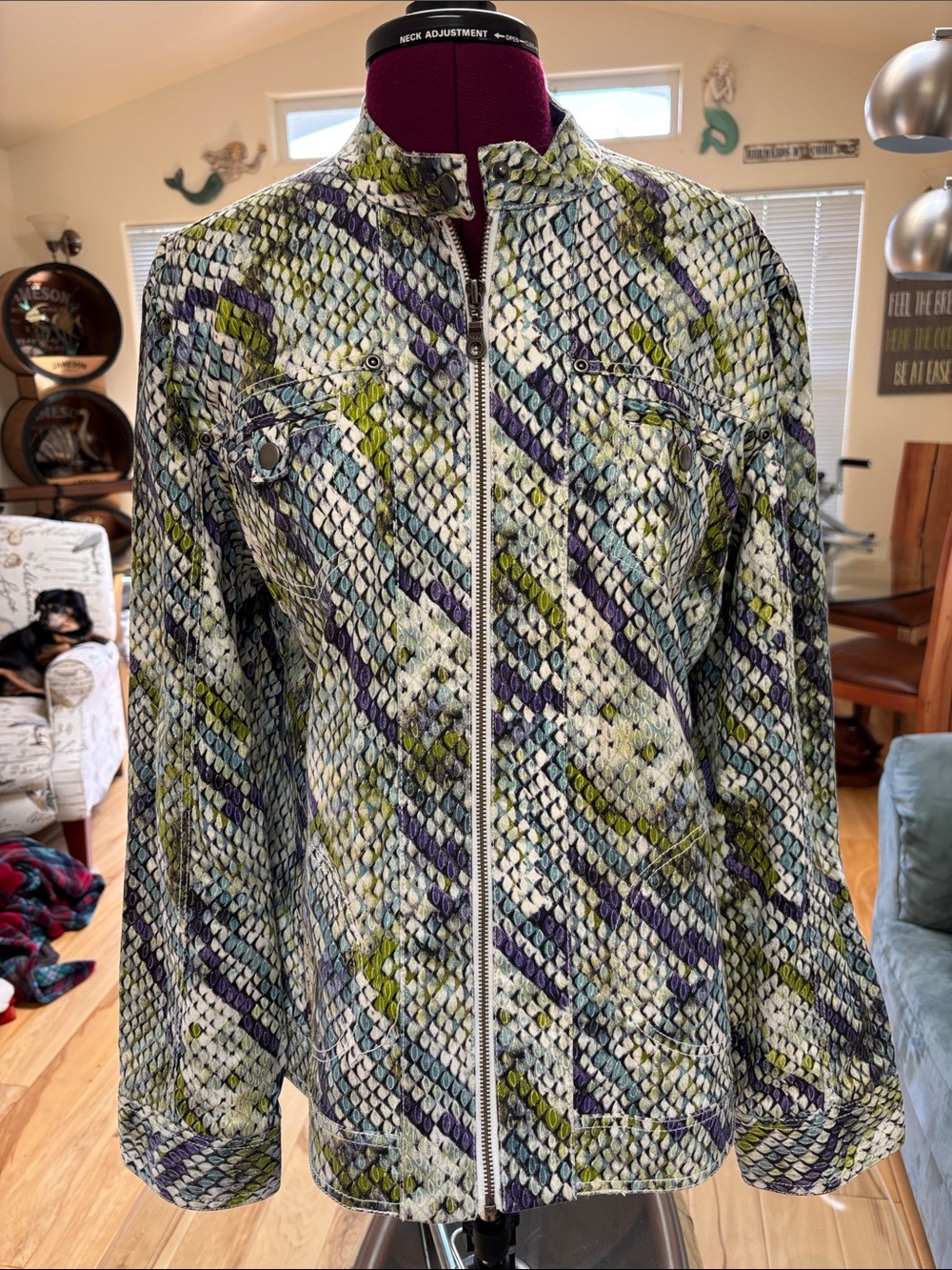 Chico's Multicolor Printed Zip-Front Utility Jacket